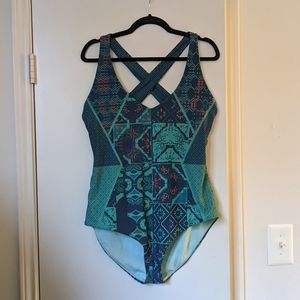 PRANA - Patterned blue Cross back swimsuit - XL